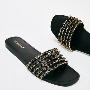 Stella embellished black/gold sandal size 9.5